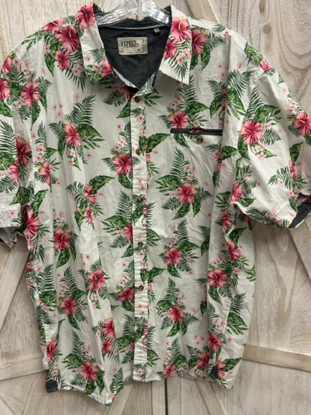 Free Planet Hawaiian Shirt 4X Tropical Hibiscus Floral Button Up Big Tall